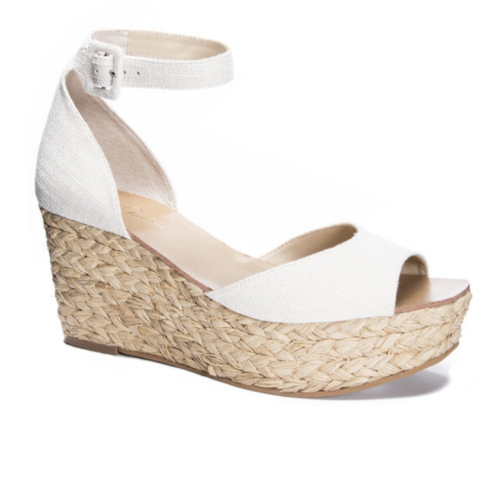 42 Gold Chinese laundry cream Mindie wedding bridal beach platform wedge sandal